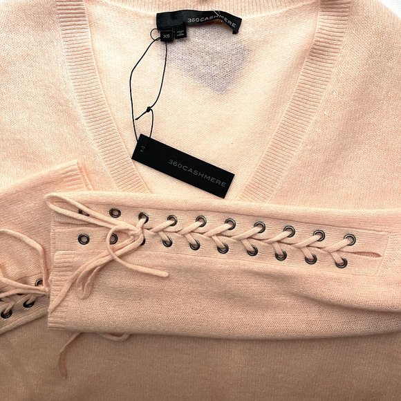 NWT 360 cashmere v neck lace up sleeves sweater - Picture 6 of 7